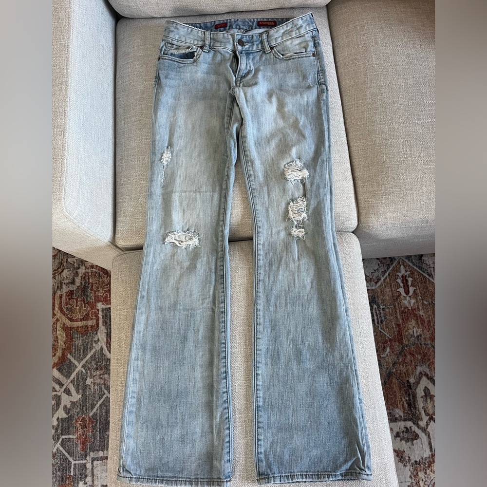 Express Light Blue Distressed Wide Leg flare Jeans
